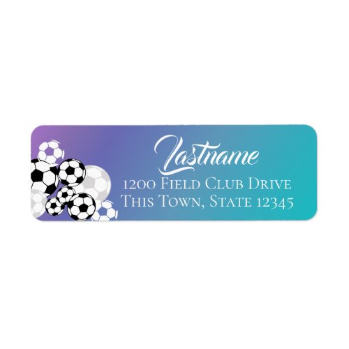 Soccer Balls Purple Teal and White Address Label