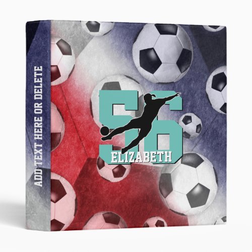 Soccer balls red white blue girl silhouette binder