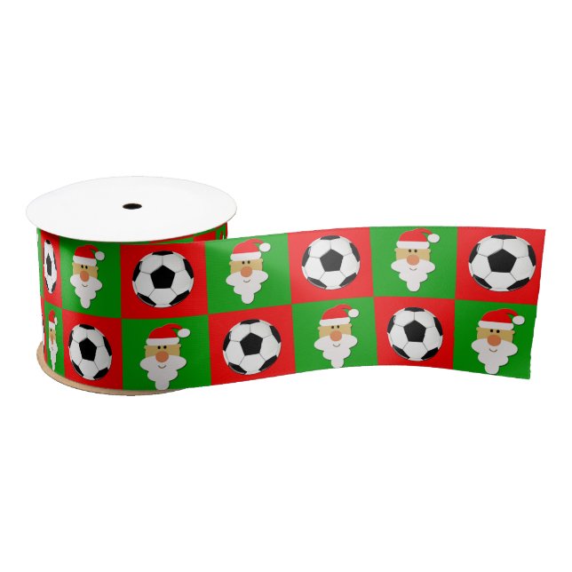 Soccer Balls & Santa Clause Cute Christmas Ribbon (Spool)