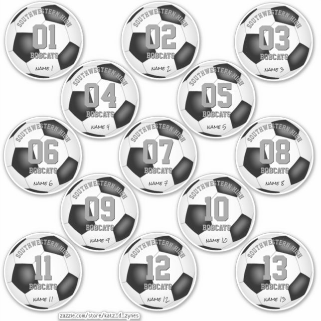 soccer balls set of 13 individually personalized sticker (Front)