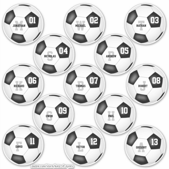 soccer balls set of 13 individually personalized sticker (Front)