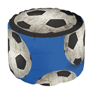Soccer Balls Sport Blue Black White Kids Pouf