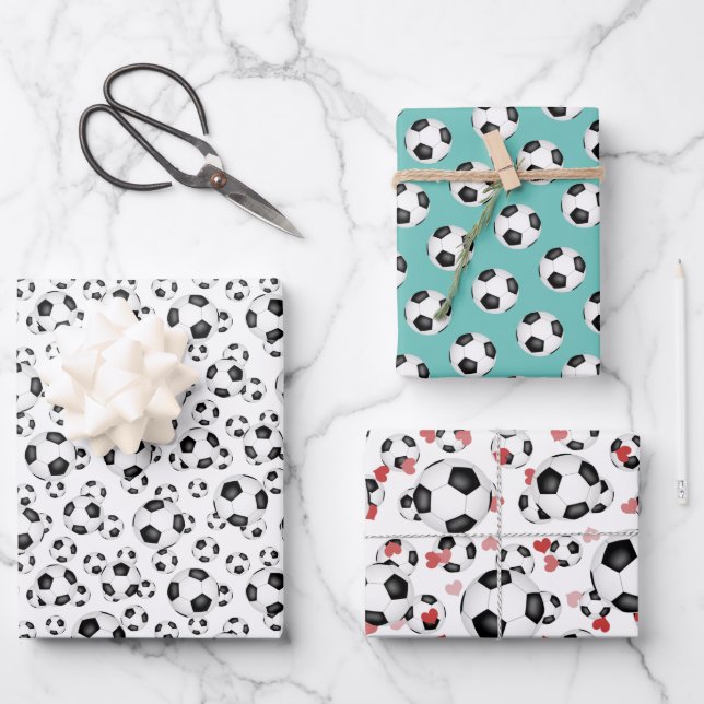 soccer balls sports patterns any occasion wrapping paper sheets (Front)