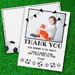 Soccer Balls Sports Photo Birthday Thank you Postcard<br><div class="desc">Soccer Balls Sports Photo Birthday Thank you Postcard. Soccer themed thank you postcard for kids - girl or boy. The design has soccer balls and bunting flags. Personalize the postcard with your child`s name and your photo. You can also change the thank you message and write your own. Great for...</div>