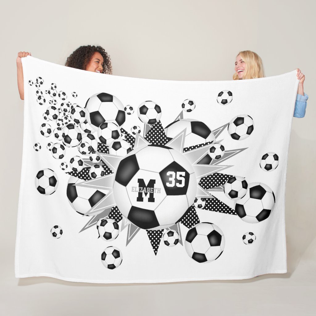 soccer balls stars girls custom sports room decor fleece blanket