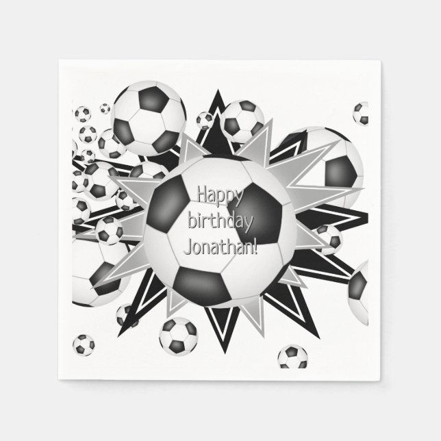 soccer balls stars kids birthday or team party  napkins (Front)