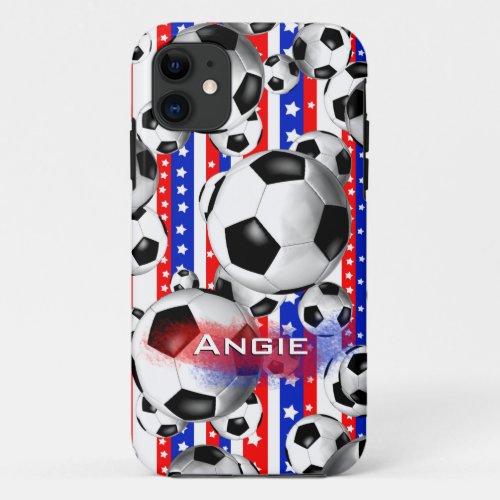 Soccer Balls USA Red White Blue Stars and Stripes iPhone 11 Case