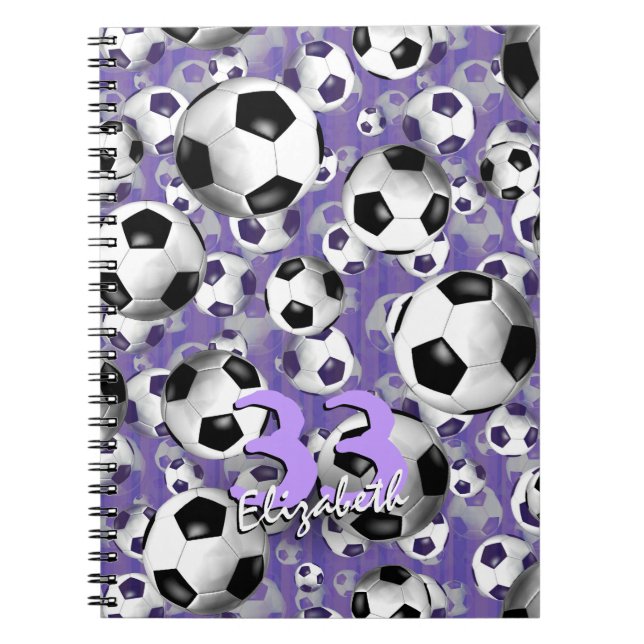 Soccer Ballz! girls' soccer purple personalized  Notebook (Front)