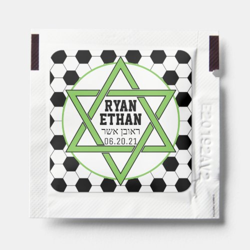 Soccer Bar Mitzvah Black Green Star of David Favor Hand Sanitizer Packet