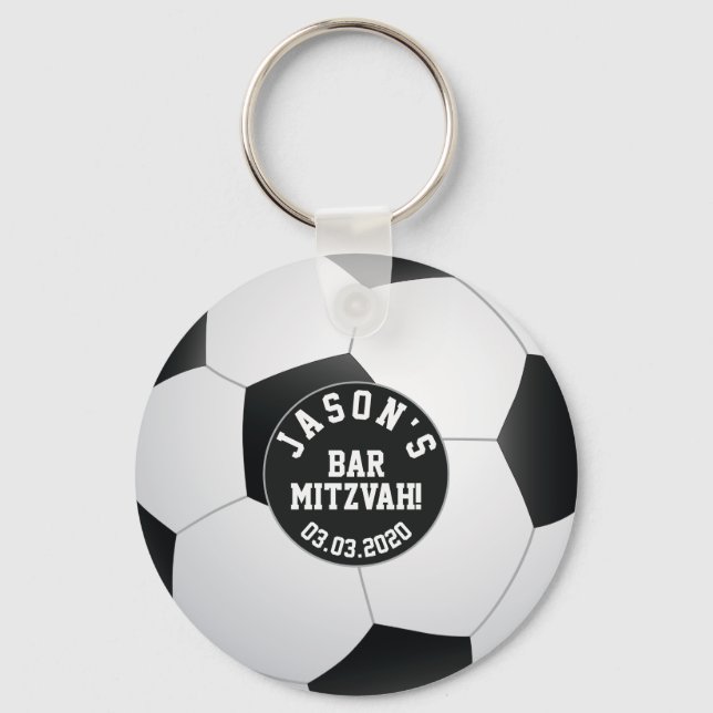 Soccer Bar Mitzvah Favor Keychain Black White (Front)