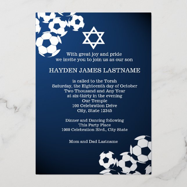 Soccer Bar Mitzvah Foil Invitation (Front)