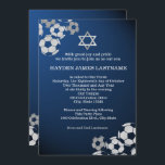 Soccer Bar Mitzvah Invitation<br><div class="desc">Multi soccer balls sports themed bar mitzvah invitation in blue with bold clean editable text and silver Star of David.  Silver tone soccer balls in upper and lower corners of this elegant soccer sports mitzvah invitation.</div>