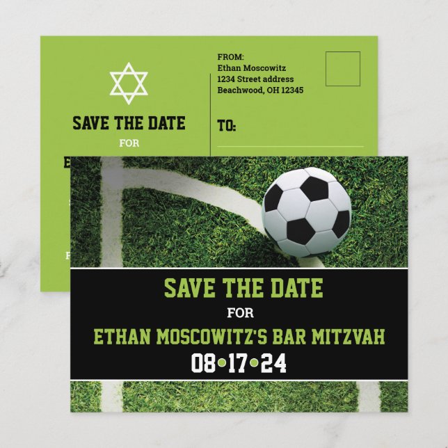 Soccer Bar Mitzvah Save the Date Card (Front/Back)