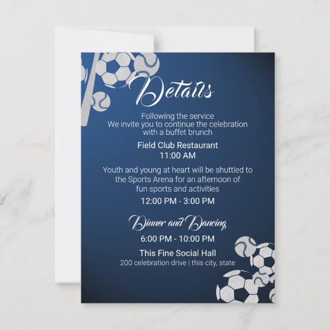 Soccer Baseball Sport Bar Mitzvah Details and Info Invitation (Front)