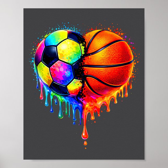 Soccer Basketball Drip Heart Srts Valentines Day M Poster (Front)