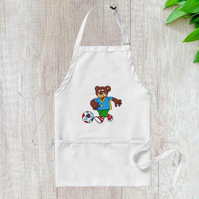 Soccer Bear Playing Football in Sports Outfit  Adult Apron (Creator Uploaded)