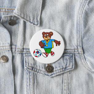 Soccer Bear Playing Football in Sports Outfit Button
