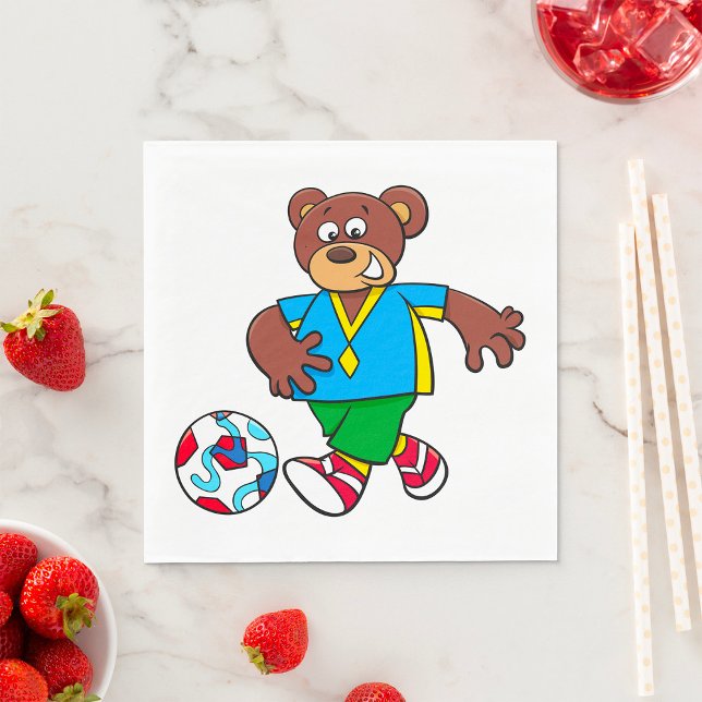 Soccer Bear Playing Football in Sports Outfit  Napkins (Creator Uploaded)