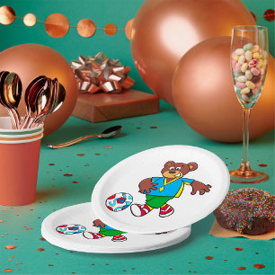 Soccer Bear Playing Football in Sports Outfit  Paper Plates