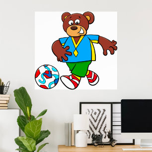 Soccer Bear Playing Football in Sports Outfit Poster
