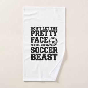 Soccer Beast Pretty Face Vintage Typography Shirt_ Hand Towel