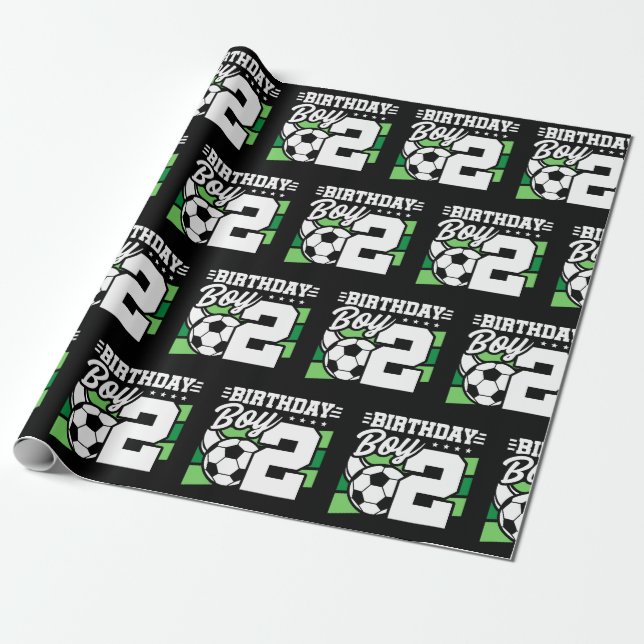 Soccer Birthday - 2 Year Old Boy - 2nd Birthday Wrapping Paper (Unrolled)