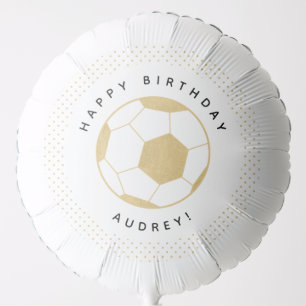 Soccer Birthday Balloon Custom Name Gold & White