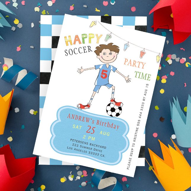 Soccer birthday boy 5th years funny sports party invitation (Creator Uploaded)