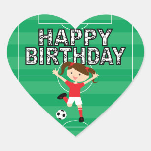 Soccer Birthday Girl 1 Red and White Heart Sticker