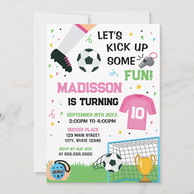 Soccer Birthday girl Invitation (Front)