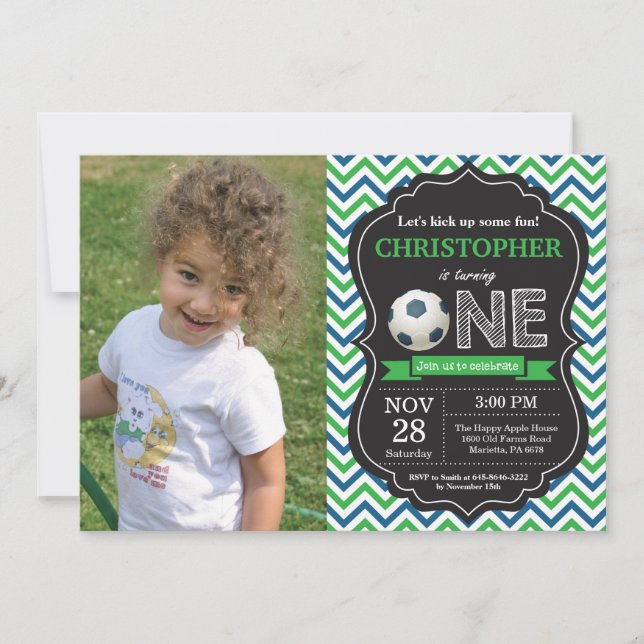 Soccer Birthday Invitation 1st Birthday Party (Front)