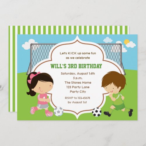 Soccer Birthday Invitation Boy  Girl with Goal