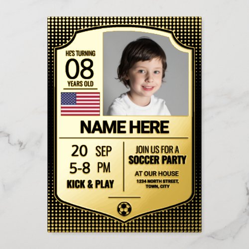 Soccer Birthday Invitation Gold Foil Soccer Card 