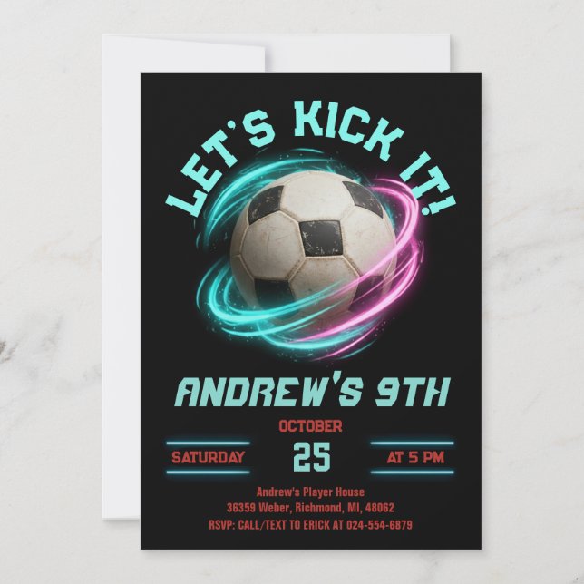 Soccer Birthday Invitation Minimalist Card (Front)