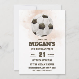 Soccer Birthday Invitation Red Watercolor Unisex