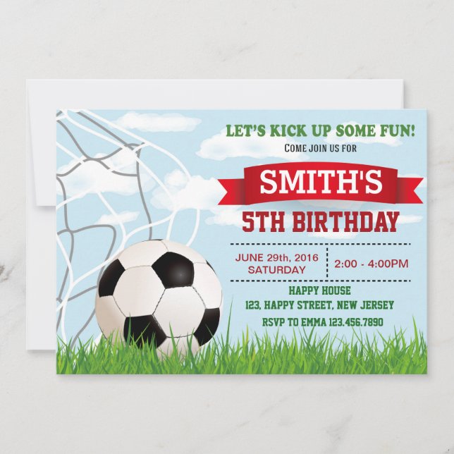 Soccer Birthday Invitation. Sport Invitation (Front)