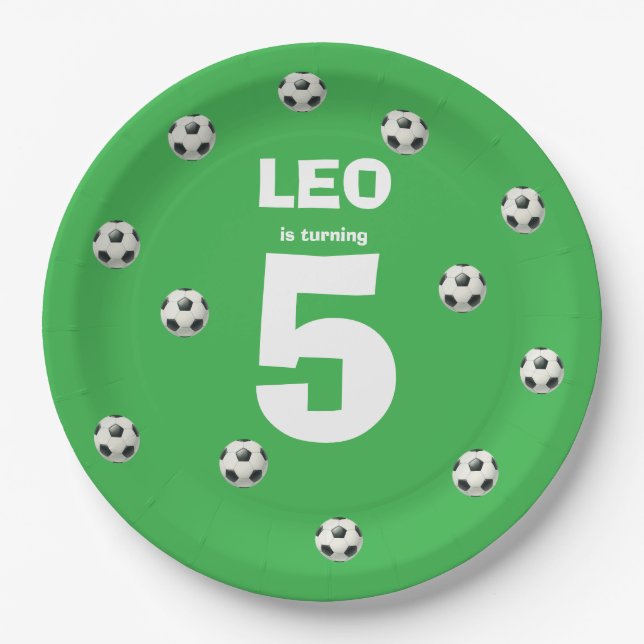Soccer Birthday Paper Plates Editable Name & Age (Front)