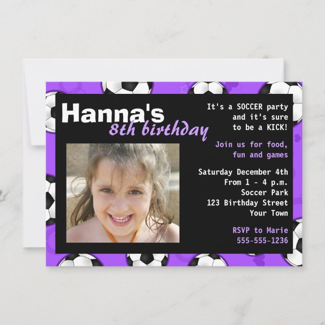 Soccer Birthday Party Invitation Purple (Front)