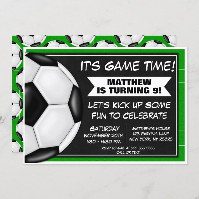 Soccer Birthday Party Invitation Soccer Fans (Front/Back)