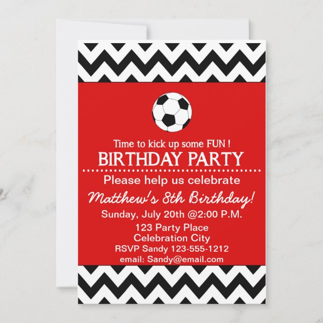 Soccer Birthday Party kids invitation customizable (Front)