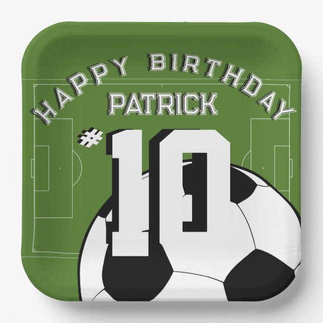 Soccer Birthday Party Personalized Banner Paper Plates (Front)