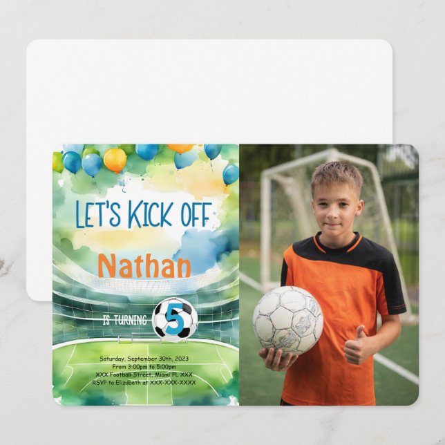 Soccer Birthday Party Photo Invitation (Front/Back)