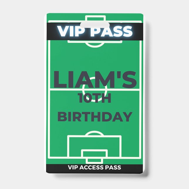 Soccer Birthday Party them VIP Pass Badge (Front)