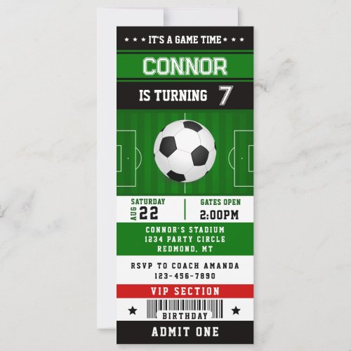 Soccer Birthday Party Ticket Invitation