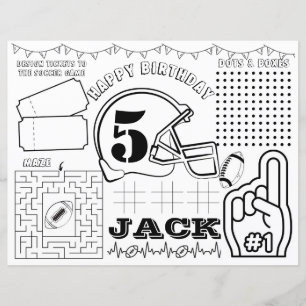 Soccer birthday placemat, soccer activity sheet