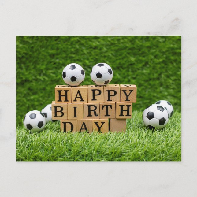 Soccer Birthday with ball and Happy Birthday word Postcard (Front)