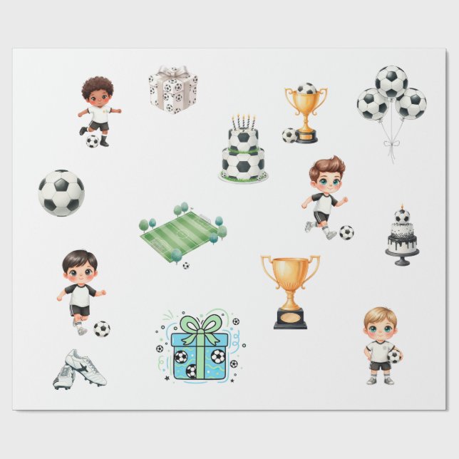  Soccer Birthday Wrapping Paper Boy | (Flat)