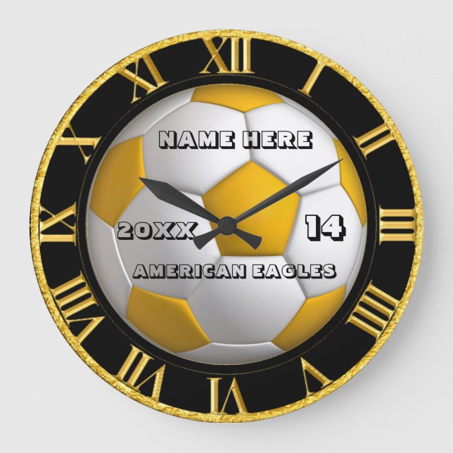 Soccer black and gold clock with Player Name (Front)