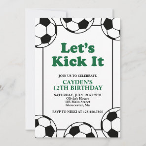 Soccer black and green Birthday Invitation