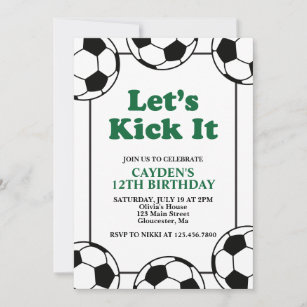 Soccer black and green Birthday Invitation